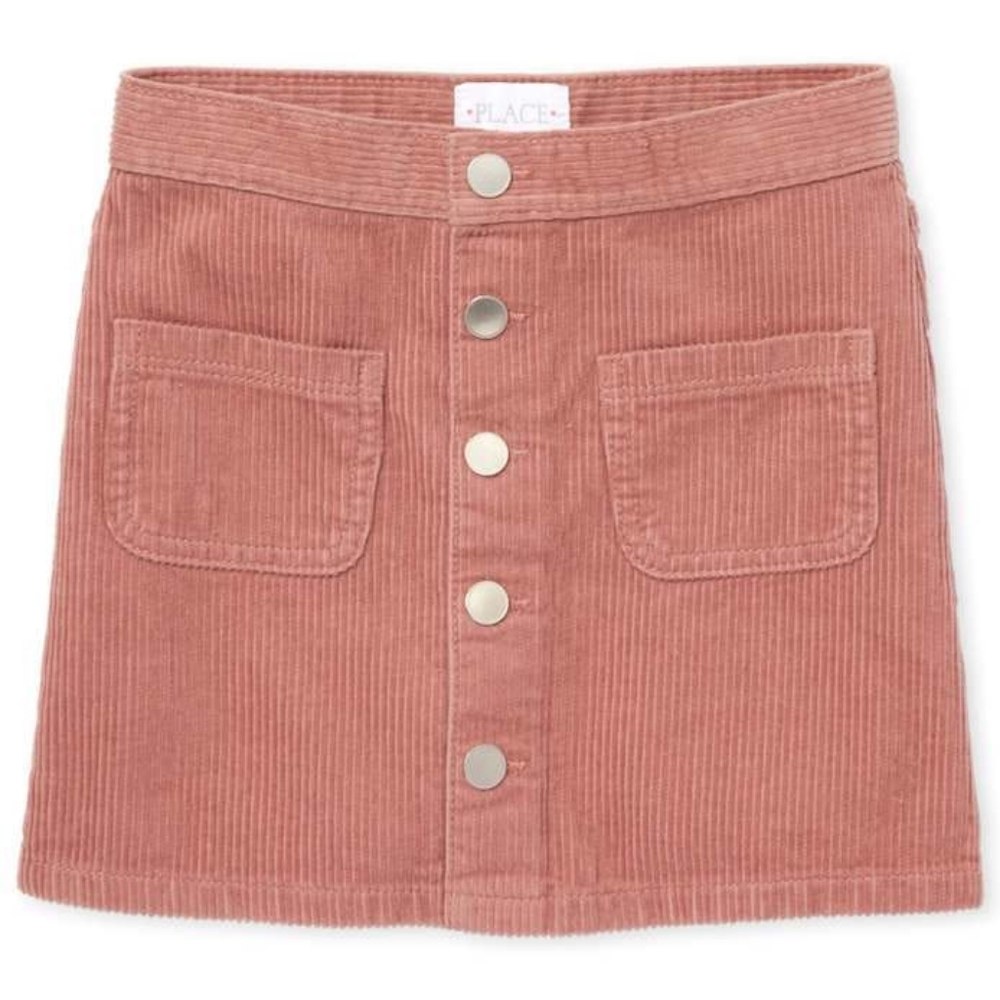 Vintage Corduroy Mini Skirt – Button Front, Pockets, Dusty Rose